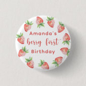 Waterverf aardbeien 1e verjaardagsfeestje ronde button 3,2 cm (Voorkant)