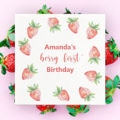 Waterverf aardbeien 1e verjaardagsfeestje servet