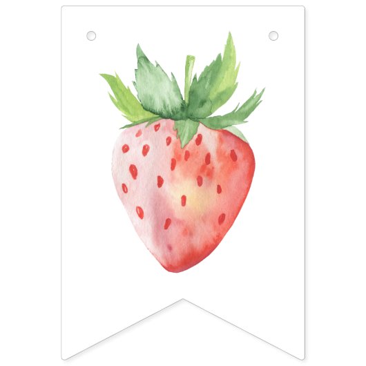 Waterverf aardbeien 1e verjaardagsfeestje vlaggetjes (Tweede vlag)