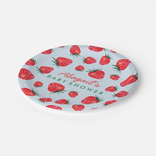 Waterverf aardbeien Aangepast Baby shower Papieren Bordje (Gekanteld)