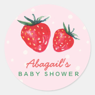Waterverf aardbeien Aangepast Baby shower Ronde Sticker