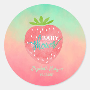 Waterverf Aardbeien Baby Shower Ronde Sticker