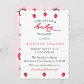 Waterverf aardbeien Baby shower Roze uitnodigen Kaart (Voorkant / Achterkant)