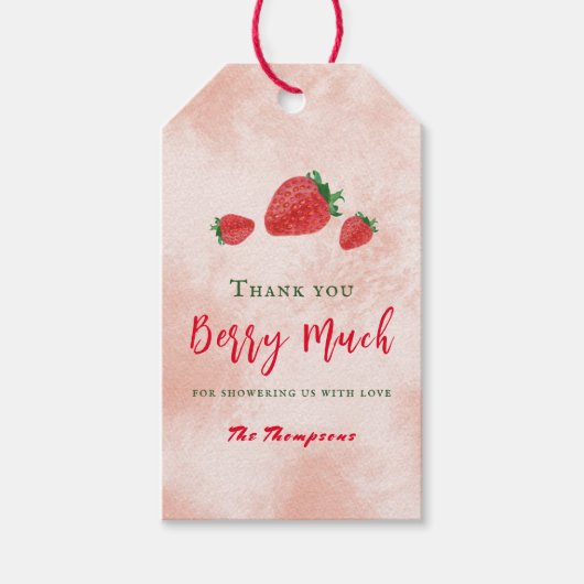 Waterverf Aardbeien Berry Sweet Baby shower Cadeaulabel (Voorkant)