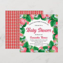Waterverf Aardbeien Berry Sweet Baby shower Kaart