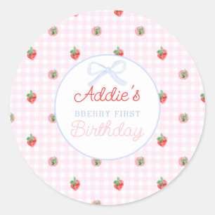 Waterverf Aardbeien bessen eerste verjaardag Ronde Sticker