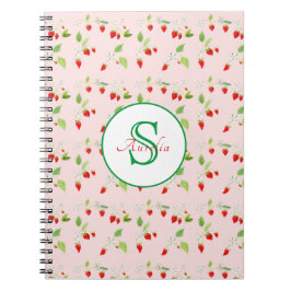 Waterverf Aardbeien Blossom Patroonmonogram Notitieboek