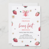 Waterverf Aardbeien Boog Roze 1e Verjaardag Kaart (Voorkant)