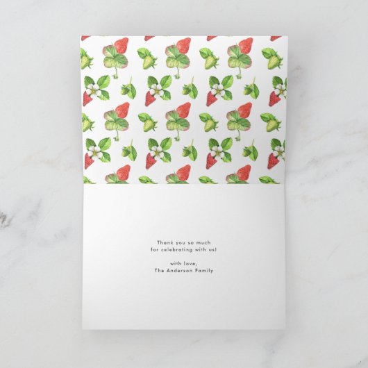 Waterverf aardbeien Botanische bruiloft Bedankkaart (Binnen)