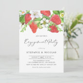 Waterverf aardbeien Botanische Ingagement Party Kaart (Staand voorkant)