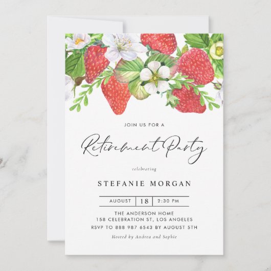 Waterverf Aardbeien Botanische Pensioen Partij Kaart (Voorkant)