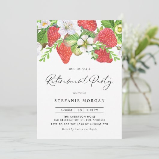 Waterverf Aardbeien Botanische Pensioen Partij Kaart (Staand voorkant)