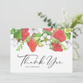 Waterverf aardbeien botanische vlam bedankkaart (Staand voorkant)