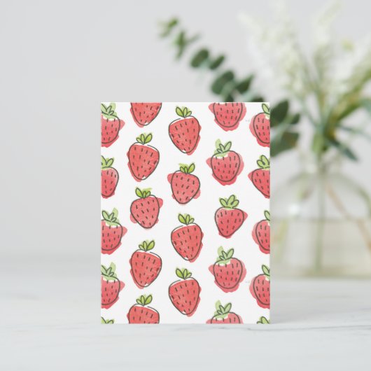 Waterverf aardbeien briefkaart (Staand voorkant)