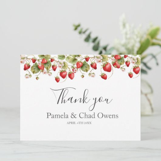 Waterverf Aardbeien bruiloft Bedankt (Staand voorkant)