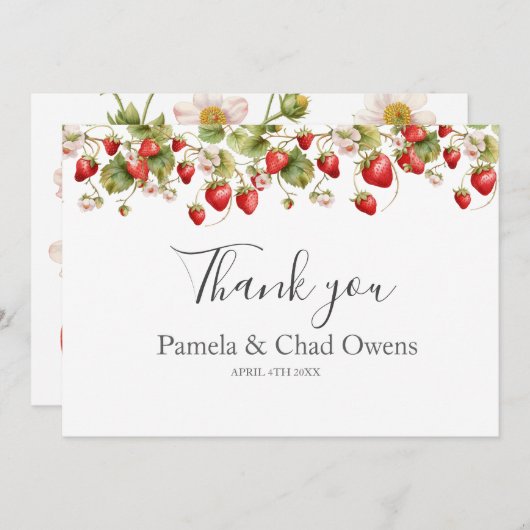 Waterverf Aardbeien bruiloft Bedankt (Voorkant / Achterkant)
