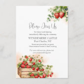 Waterverf aardbeien bruiloft informatiekaartje (Voorkant)