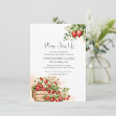 Waterverf aardbeien bruiloft informatiekaartje (Staand voorkant)
