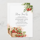 Waterverf aardbeien bruiloft informatiekaartje (Voorkant / Achterkant)