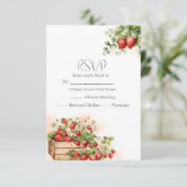 Waterverf aardbeien bruiloft RSVP kaartje (Staand voorkant)