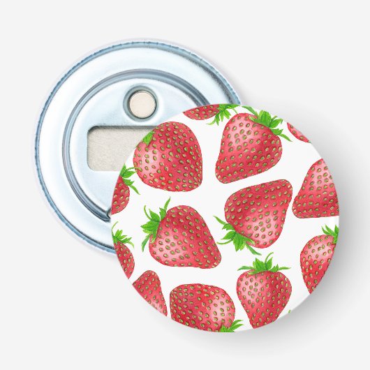 Waterverf aardbeien button flesopener (Voorkant)