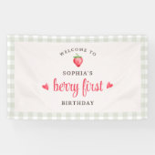 Waterverf aardbeien eerste verjaardag welkom spandoek (Horizontaal)