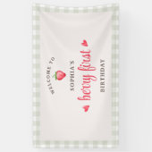 Waterverf aardbeien eerste verjaardag welkom spandoek (Verticaal)