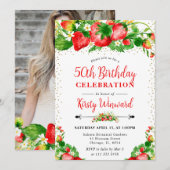 Waterverf Aardbeien en bloemen 50e verjaardag Kaart (Voorkant / Achterkant)