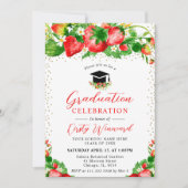 Waterverf Aardbeien en bloemen Afstuderen Kaart (Voorkant)