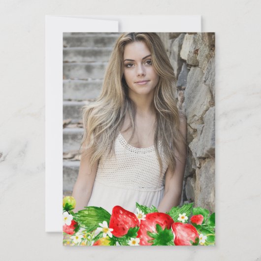 Waterverf Aardbeien en bloemen Afstuderen Kaart (Achterkant)