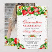 Waterverf Aardbeien en bloemen Quinceanera Kaart (Voorkant / Achterkant)