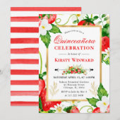 Waterverf Aardbeien en bloemen Quinceanera Kaart (Voorkant / Achterkant)