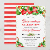 Waterverf Aardbeien en bloemen Quinceanera Kaart (Voorkant / Achterkant)