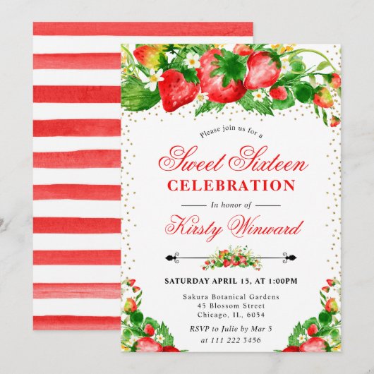 Waterverf Aardbeien en bloemzoet 16 Kaart (Voorkant / Achterkant)