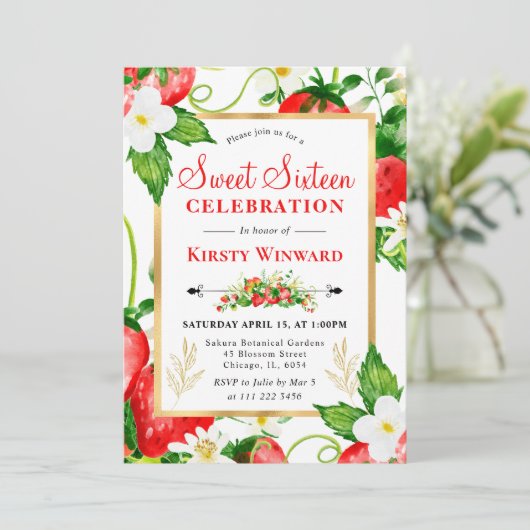 Waterverf Aardbeien en bloemzoet 16 Kaart (Staand voorkant)