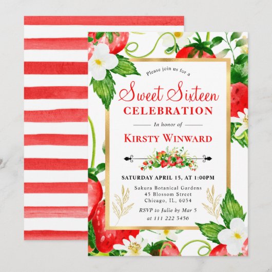 Waterverf Aardbeien en bloemzoet 16 Kaart (Voorkant / Achterkant)