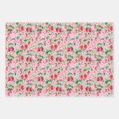 Waterverf Aardbeien en Roze en Rode Gingham Inpakpapier Vel (Voorkant)