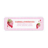 Waterverf aardbeien en roze gingham controles etiket (Voorkant)