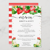 Waterverf aardbeien en witte bloemen bruiloft menu (Voorkant / Achterkant)