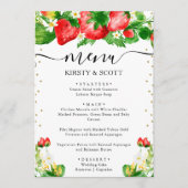 Waterverf aardbeien en witte bloemen bruiloft menu (Voorkant)