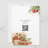 Waterverf Aardbeien Foto QR Code Huwelijk Kaart (Achterkant)