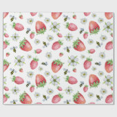 Waterverf Aardbeien Fruit, Bijen en Bloemen Cadeaupapier (Vlak)