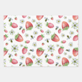 Waterverf Aardbeien Fruit, Bijen en Bloemen Inpakpapier Vel (Voorkant)