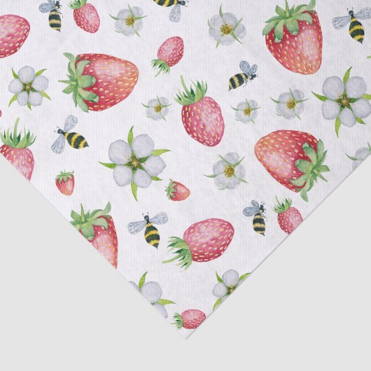 Waterverf Aardbeien Fruit, Bijen en Bloemen Tissuepapier (Detail)
