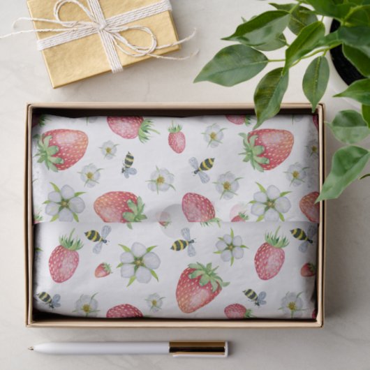 Waterverf Aardbeien Fruit, Bijen en Bloemen Tissuepapier (Geschenk)