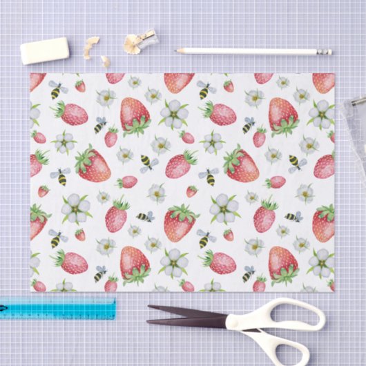 Waterverf Aardbeien Fruit, Bijen en Bloemen Tissuepapier (Craft)