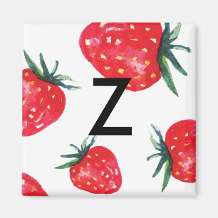 Waterverf Aardbeien Initiaal magnet
