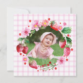 Waterverf Aardbeien Meisje 1e verjaardag Foto Kaart (Achterkant)