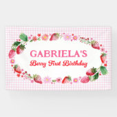 Waterverf Aardbeien Meisjes Berry 1e Verjaardag Spandoek (Horizontaal)