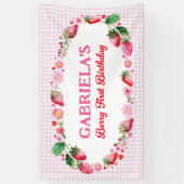 Waterverf Aardbeien Meisjes Berry 1e Verjaardag Spandoek (Verticaal)